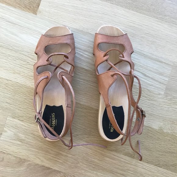 Swedish Hasbeens Lace Up Clog Platform Sandals - Picture 2 of 5